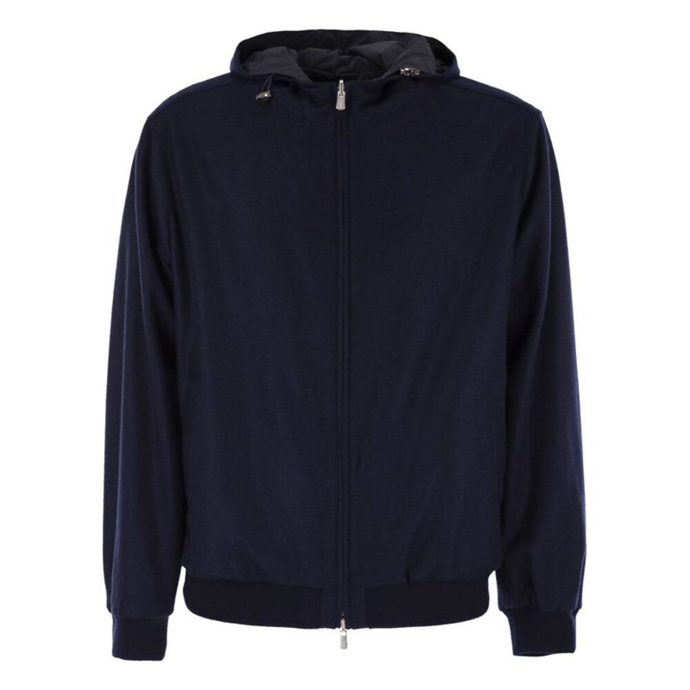 Fedeli Men Reversible Bomber Jacket With Hood In Cashmere Flannel And Airstop